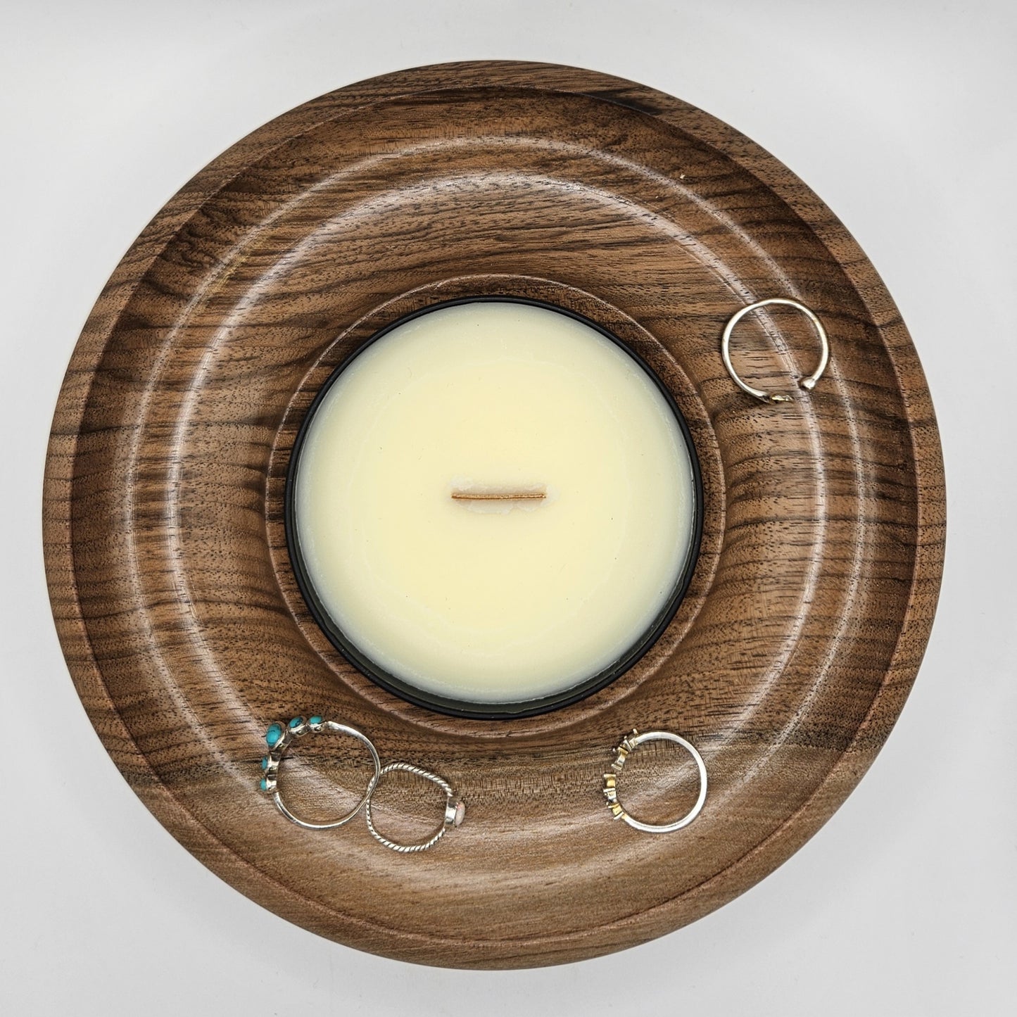 English Walnut Trinket Dish/ Candle Holder