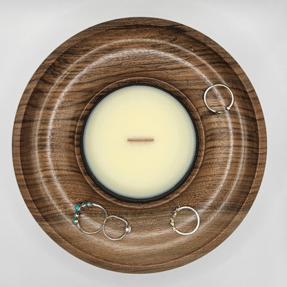 English Walnut Trinket Dish/ Candle Holder
