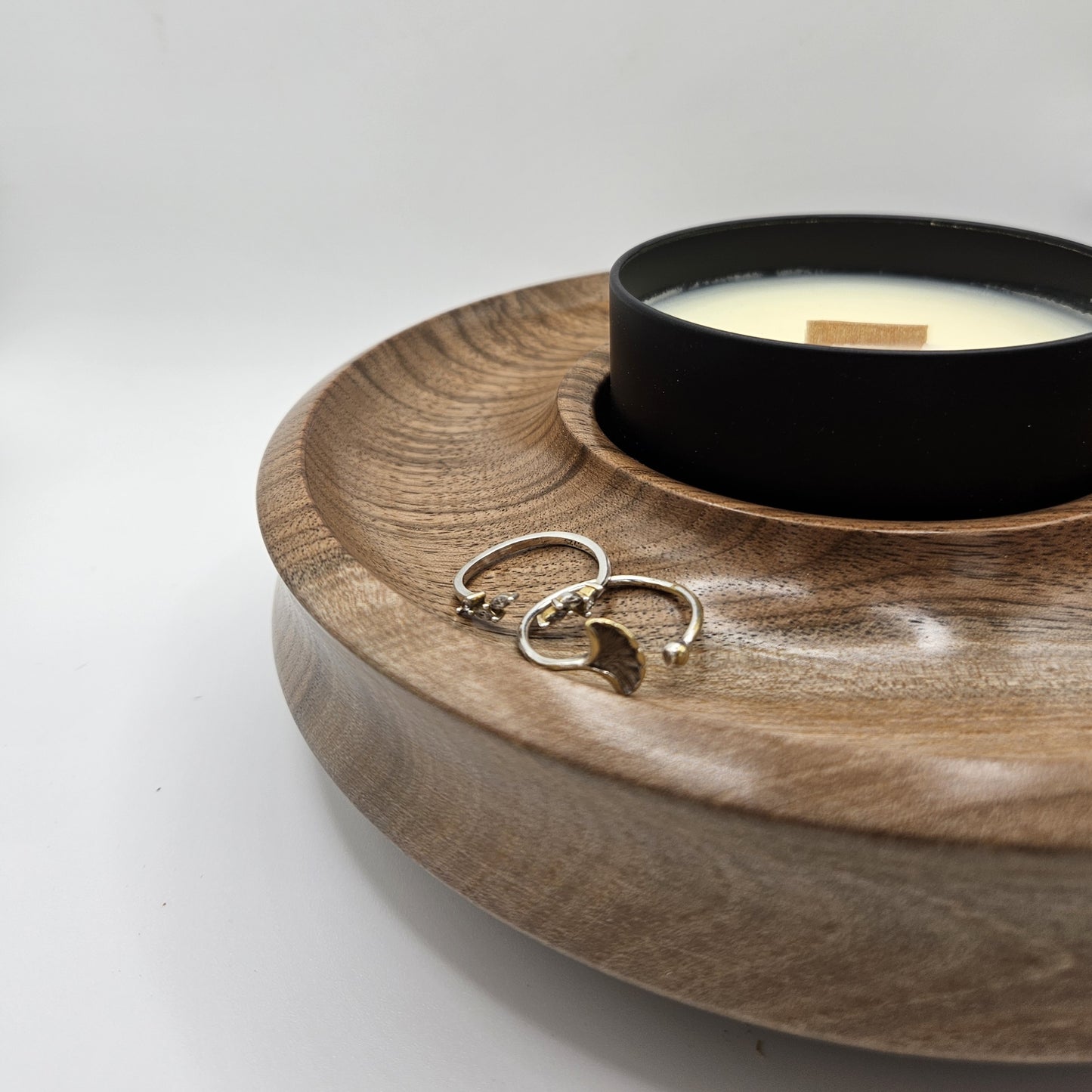 English Walnut Trinket Dish/ Candle Holder
