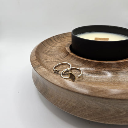 English Walnut Trinket Dish/ Candle Holder